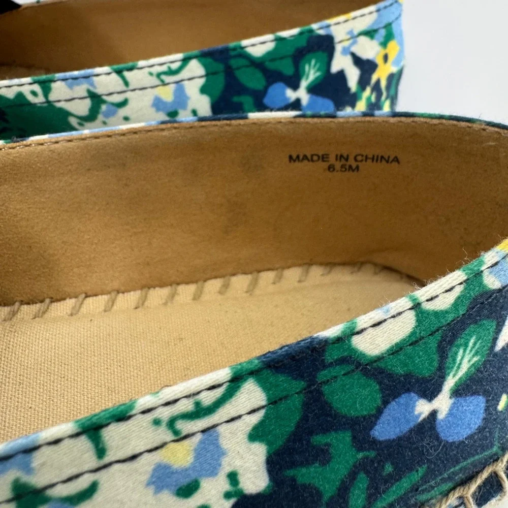 Talbots Womens Floral Canvas Espadrille Loafers Green Blue Yellow Bow 6.5